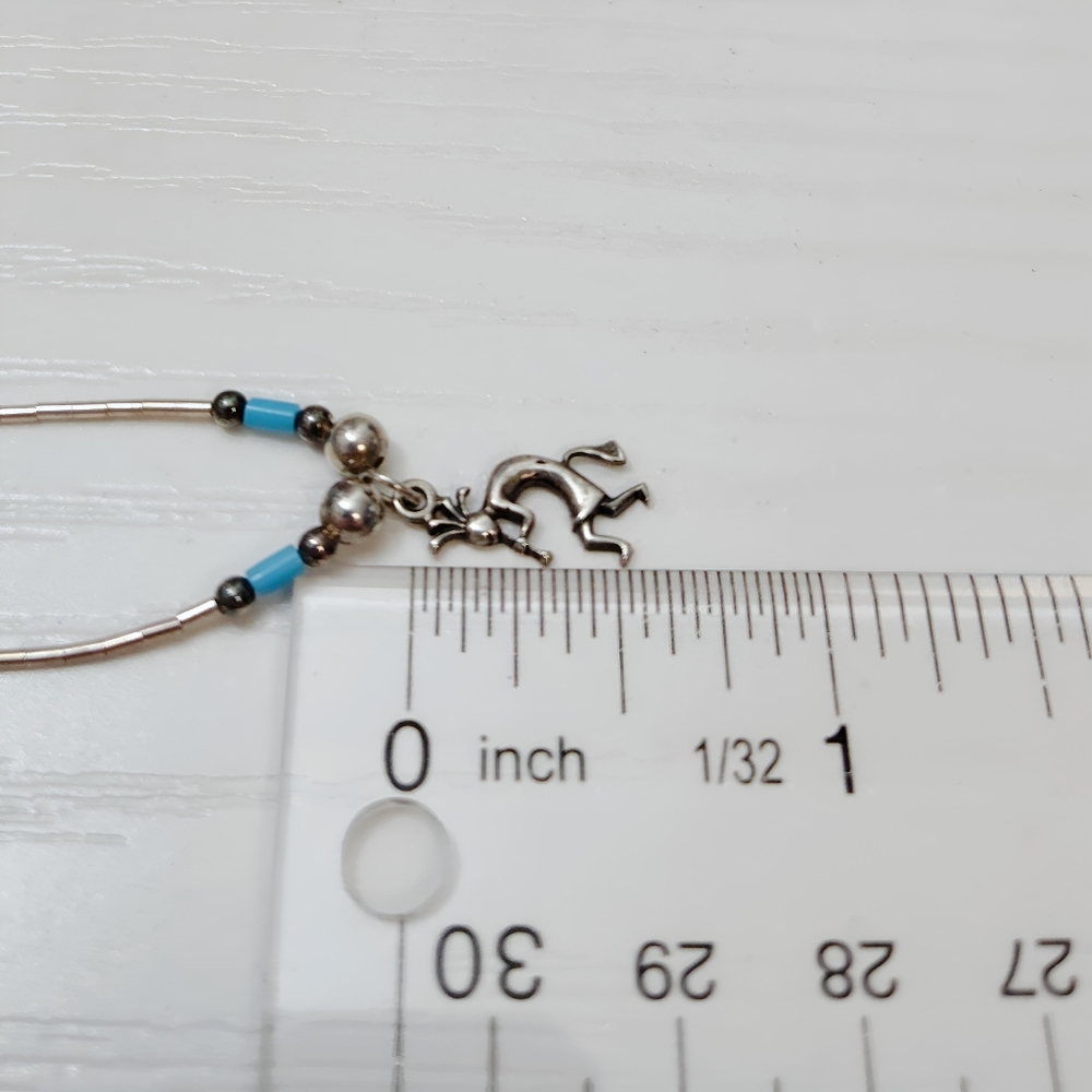 Sun West Silver Sterling Liquid, Turquoise, Ball bead Kokopelli Necklace 16" - Picture 8 of 9
